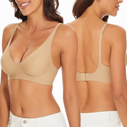 HSAJS Damen BHS ohne Bügel Seamless Bra Vausschnitt Bralette Starker Halt Push up Nahtloser Soft BH Bügelloser Minimizer Comfy Bra Atmungsaktiv Unterwäsche von HSAJS