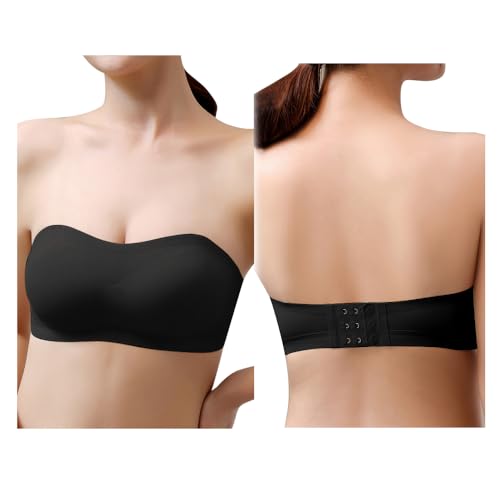 HSAJS Damen Bandeau Trägerloser BH ohne Bügel Gepolsterter Bralette BH Nahtlose Tube Top BH mit Transparenten Trägern für Abendkleider Ballkleider (Schwarz/XL) von HSAJS