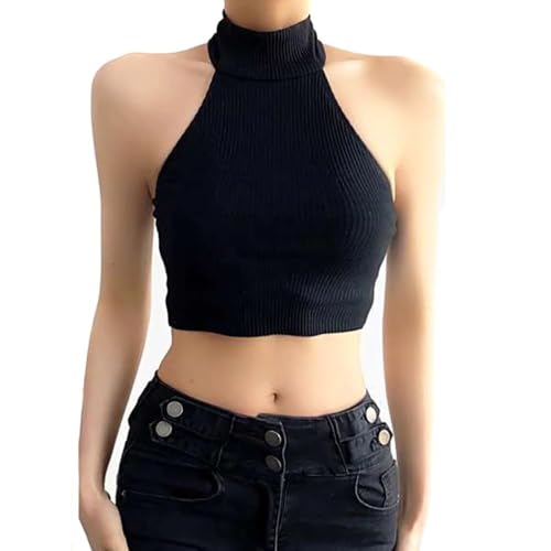 HSAJS Tank Top Damen Neckholder Gerippte Struktur Tops Sommer Ärmellos Trägertop Basic Tops Spaghettiträger Ärmelloses Shirt Crop Top Elegant Weste Oberteile Trägershirt von HSAJS