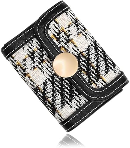 HSAJS Kompakte Tweed Geldbörse Kartenhalter 11 Fächer Damen Portemonnaie Knopfverschluss Stoff Brieftasche Mini Kartenetui von HSAJS