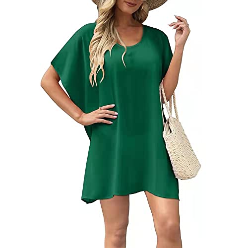 HSAJS Damen Strandkleid Sommer Strandponcho Kleider Strandurlaub Badeanzug Bikini Cover Up Transparent Boho Strandkleider Pareos Poncho mit Rundhalsausschnitt Beachwear von HSAJS