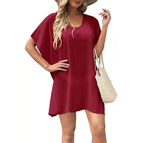 HSAJS Damen Strandkleid Sommer Strandponcho Kleider Strandurlaub Badeanzug Bikini Cover Up Transparent Boho Strandkleider Pareos Poncho mit Rundhalsausschnitt Beachwear von HSAJS