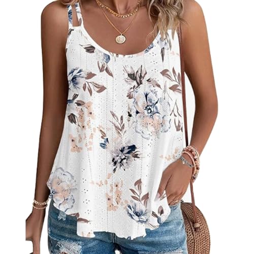 HSAJS Tank Top Damen Sommer Blumenmuster Spaghettiträger Trägertop Ärmellos Basic Tops Elegant Neckholder Weste Ärmelloses Shirt Sport Oberteile Achselshirts Casual Trägershirt von HSAJS