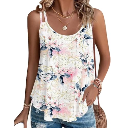 HSAJS Damen Tank Top Sommer Spaghetti Cami Oberteile Sexy Ärmellose Tank Top Casual T Shirt Sommermode Rundhals Blusen Basic Tops von HSAJS