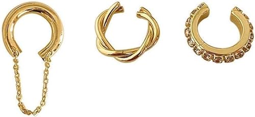 HSAJSKnorpel Ohrmanschetten Set Minimalistisch Gedreht Kette Kristall Ohrklemme Knorpelring Damen Schmuck Ohrschmuck ohne Durchbohren von HSAJS