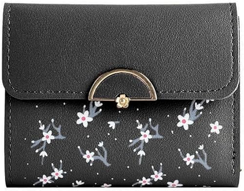 HSAJS Kompakte Blumenmuster Geldbörse Portemonnaie Mini Brieftasche Kartenetui Münzbeutel Damen Kleingeldbörse Kunstleder Geldtasche von HSAJS
