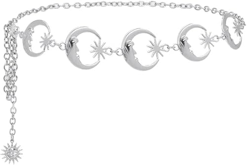 HSAJS Mondform Taillenkette Silber Stern Gliederkette Hüftgürtel Bauchkette Damen Schmuck Accessoire Körperschmuck von HSAJS