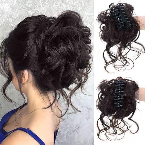 HSAJS Haarschmuck Damen Klaue Clip Haarklammern Rutschfest Synthetik Messy Hochsteckfrisure für Alltag und Besondere Anlässe(Braun-schwarz) von HSAJS