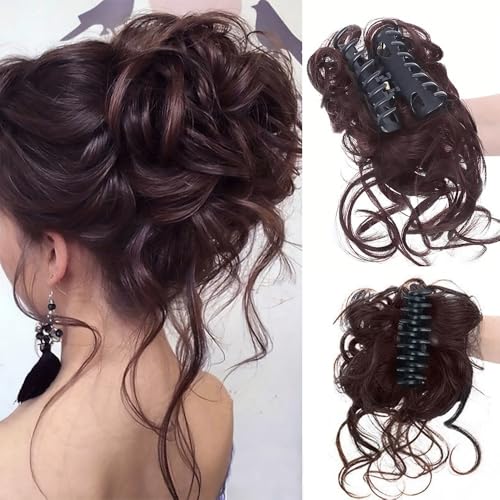 HSAJS Haarschmuck Damen Klaue Clip Haarklammern Rutschfest Synthetik Messy Hochsteckfrisure für Alltag und Besondere Anlässe(Dunkelbraun) von HSAJS