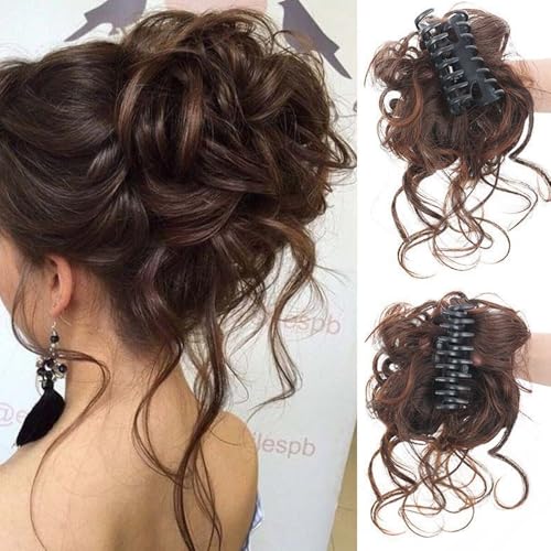 HSAJS Haarschmuck Damen Klaue Clip Haarklammern Rutschfest Synthetik Messy Hochsteckfrisure für Alltag und Besondere Anlässe(Hellbraun) von HSAJS