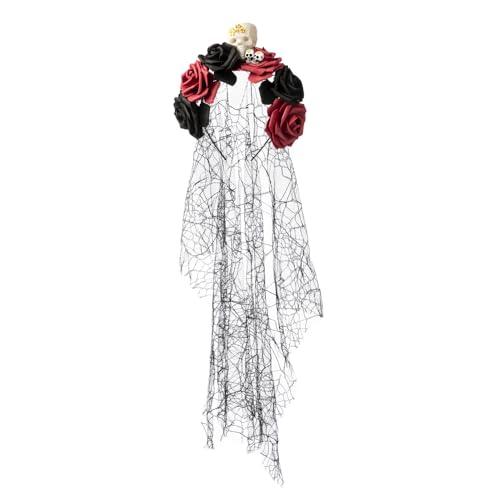 HSAJS Halloween Tag der Toten Haarreif Schleier Haarreif mit Rosen Totenkopf Blumenkronen mit Schwarzem Schleier Gothic Schleier Cosplay für Halloween Festival Party Kostümparty von HSAJS