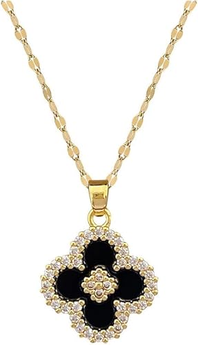 HSAJS Kleeblatt Anhänger Halskette Kristall Schmuck Damen Kette Glücksbringer Amulett Accessoire Klassisch Elegant von HSAJS