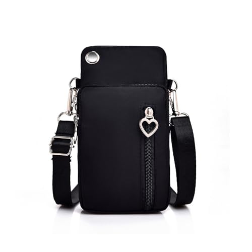 HSAJS Handytasche zum Umhängen Damen Kleine Umhängetasche mit Kopfhörer Eingang Multifunktionale Crossbody Schultertasche Handytasche mit Verstellbar Abnehmbar Schultergurt (Schwarz) von HSAJS