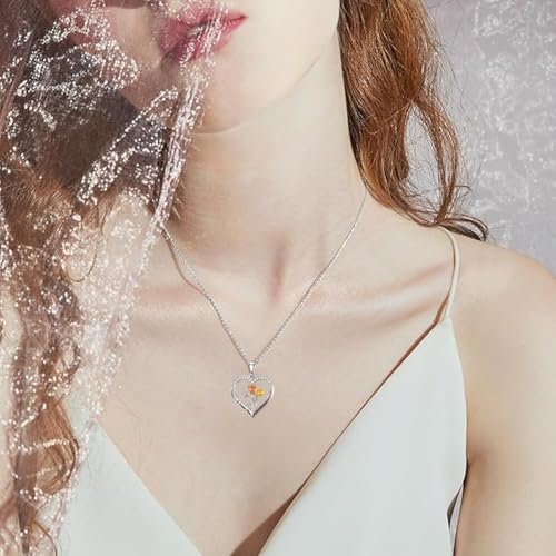 HSAJS Herzform Blumen Anhänger Halskette Damen Schmuck Silberkette Zirkonia Kristall Kette Elegant Hochwertig von HSAJS