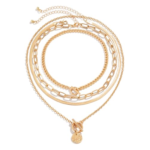 HSAJS Kette Damen Halskette Damen Geschichtete Halskette mit Anhänger Runde Platte Zarte Mehrreihige Halskette Damenschmuck Geschenke Ketten Modeschmuck für Frauen Mädchen von HSAJS