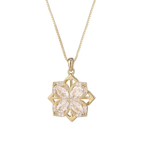 HSAJS Kette Gold Damen Kleeblatt Halskette Zirkonia Anhänger Halskette Blume Edelstahl Schmuck Geschenk für Frauen Freundin Valentinstag Geburtstags von HSAJS