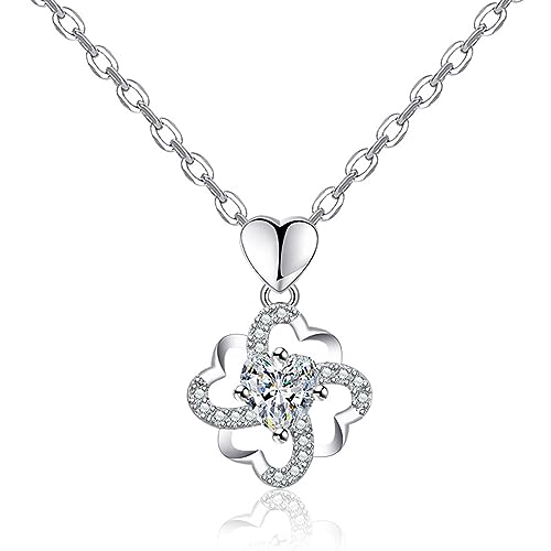 HSAJS Kette Kleeblatt Silber Damen Halskette Zirkonia Anhänger Halskette Damenkette Schmuck Geschenk für Frauen Freundin Ehefrau Valentinstag Geburtstags von HSAJS