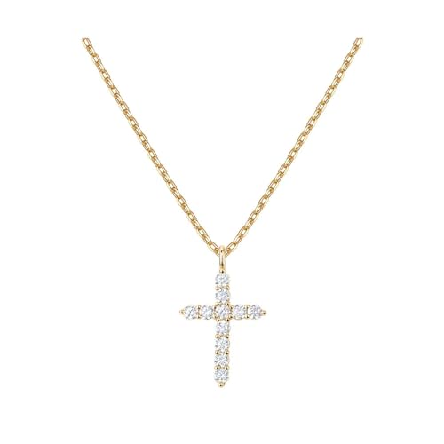 HSAJS Kreuz Halskette für Damen Anhänger Silberner Kreuz Kette Kristall Schlüsselbein Kette Ladies Kreuz Halskette Symbol Basic Religion ketten Halskette Schmuck für Frauen Mädchen Geschenk (Gold) von HSAJS