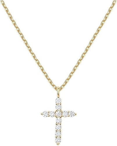 HSAJS Elegante Kreuz Halskette mit Kristall Steinen Anhänger Glänzende Kette Damen Schmuck Klassisches Accessoire Zeitlose Eleganz von HSAJS