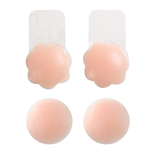 HSAJS Nipple Cover,Klebe BH Push up,Silikon-Gel Brustaufkleber Damen BH Nippelabdeckung,Unsichtbarer Selbstklebend Wiederverwendbarer Bra Büstenhalter (Blume+Klein rund) von HSAJS