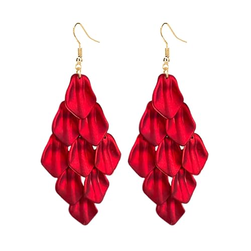 HSAJS Ohrringe Boho Übertrieben Rosenblatt Blume Tropfen Ohrstecker Texturiert Vintage Mehrstufige Acryl Blütenblatt Schmuck für Damen Mädchen von HSAJS