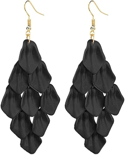 HSAJS Ohrringe Boho Übertrieben Rosenblatt Blume Tropfen Ohrstecker Texturiert Vintage Mehrstufige Acryl Blütenblatt Schmuck für Damen Mädchen von HSAJS