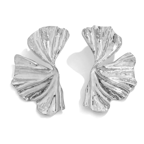 HSAJS Ohrringe Damen: Große Blume Ginkgo Blatt Ohrstecker aus Metall - Hypoallergene Modeschmuck Aussage Ohrringe für Frauen und Mädchen von HSAJS