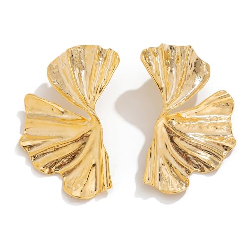 HSAJS Große Blume Ohrringe Ginkgo Blatt Ohrstecker aus Metall Übertrieben Hypoallergene Modeschmuck Aussage Schmuck für Frauen und Mädchen von HSAJS