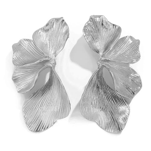 HSAJS Ohrringe Damen Große Gold Blume Baumeln Ohrringe Metall Blütenblatt Ohrstecker Übertrieben Leichte Ohrringe Hypoallergene Modeschmuck für Frauen und Mädchen Geschenke von HSAJS