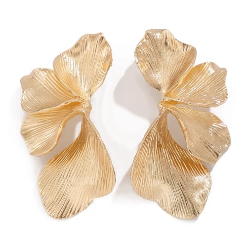 HSAJS Ohrringe Damen Große Gold Blume Baumeln Metall Blütenblatt Ohrstecker Übertrieben Leichte Hypoallergene Modeschmuck für Frauen und Mädchen Geschenke von HSAJS