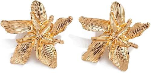 HSAJS Blumenförmige Ohrstecker Sternblüten Ohrringe Metallisch Strukturiert Schmuck Damenohrringe Elegant Blütenohrstecker Hochwertig von HSAJS