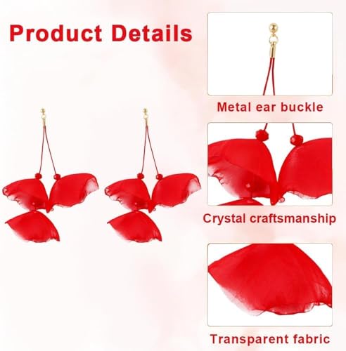 HSAJS Blütenblatt Ohrringe Stoff Ohrhänger Textil Schmuck Damen Tropfen Ohrstecker Lang Hängend Leicht Elegant Schmuckstück von HSAJS