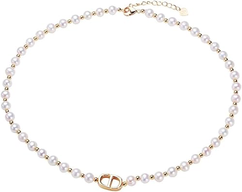 HSAJS Perlenkette Weiß für Damen Runde Nachahmung Perle Halskette Buchstaben Kette CD Anhänger Einstellbare Halskette Künstliche Perle Halskette für Hochzeit Kostüm Vintage Modeschmuck (Gold) von HSAJS
