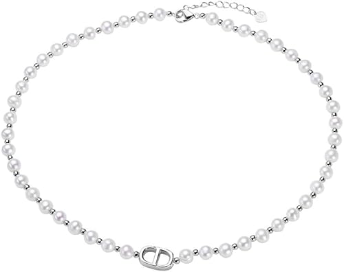 HSAJS Elegante Perlenkette Choker Halskette Damen Schmuck Silber Anhänger Klassisch Hochwertig Zeitlos Luxuriös Edel von HSAJS