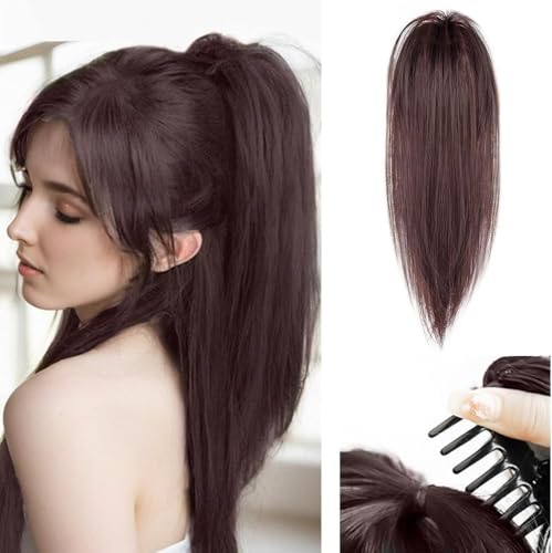 HSAJS Braun 30 cm Welliges Haarteil Clip Extensions Zopf Unordentlich Pferdeschwanz Haarverlängerung für Frauen Damen von HSAJS