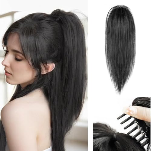 HSAJS Pferdeschwanz Extensions Klammer 30 cm Hair Extensions Zopf Hoher Pferdeschwanz Haarteil Clip Extensions Zopf Unordentlich Pferdeschwanz Haarverlängerung für Frauen Damen (Schwarz) von HSAJS