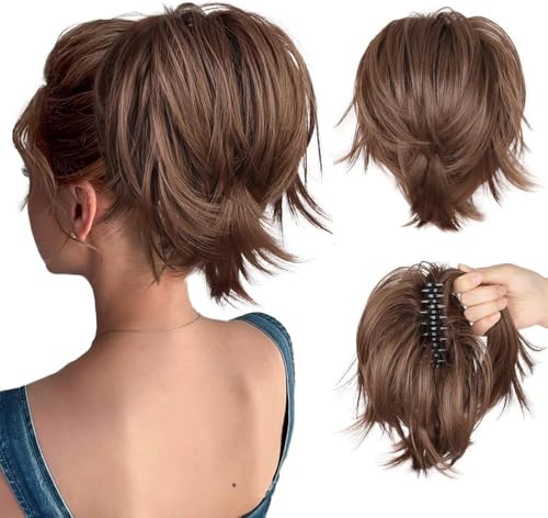 HSAJS Pferdeschwanz Verlängerung Klauen Clip Kurzes Pferdeschwanz-Brötchen Natürliche Synthetische Haarteile Ponytail Extension Haarverlängerungen Messy Bun Haarteile für Frauen von HSAJS