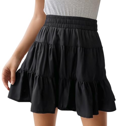 HSAJS Rock Damen Mädchen Sommer Casual Basic Elastizität Röcke A-Linien Hohe Taille Skater Rock mit Shorts Minirock Tennisrock von HSAJS