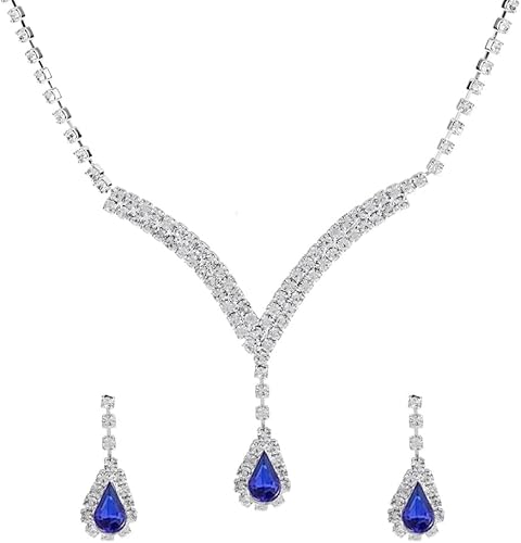 HSAJS Tropfen Schmuckset Vform Halskette Ohrringe Kristall Strass Brautschmuck Hochzeit Jubiläum Damen Elegant Luxus von HSAJS