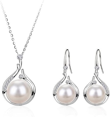 HSAJS Perlen Schmuckset Tropfenform Anhänger Halskette Ohrringe Elegante Damen Accessoires Hochwertige Perle Zirkonia Schmuck von HSAJS