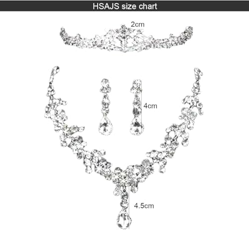 HSAJS 3 Stück Diadem Schmuckset Kristall Brautschmuck Hochzeit Tiara Halskette Ohrringe Strass Prinzessin Krone Luxus Schmuck Elegant von HSAJS