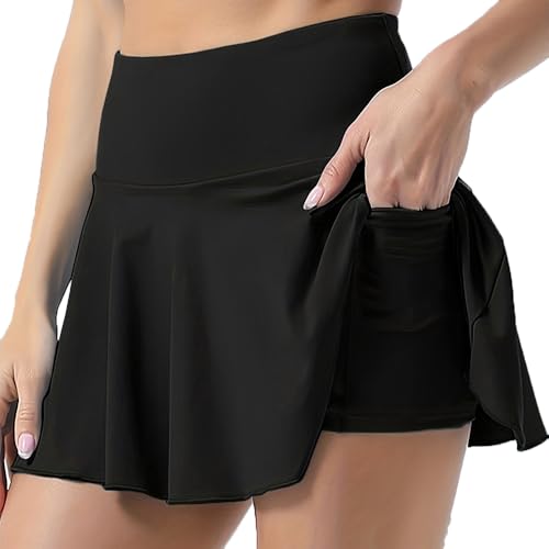 HSAJS Tennis Rock Damen Sportrock Hosenrock mit Taschen Skort Minirock Faltenrock Atmungsaktiv Tenniskleidung Röcke für Sport Tennis Golf Fitness Training von HSAJS