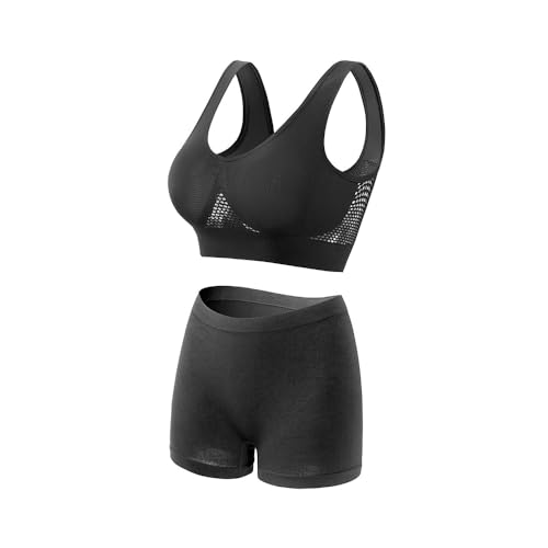 HSAJS Sport Bh Damen Starker Halt Nahtlos Sportbh Bustier Set mit Shorts Sports Bra Atmungsaktiv ohne Bügel Fitness Training Yoga Jogging Laufen Unterwäsche von HSAJS