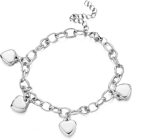 Herz Armband Damen Herzen Symbol Charme Armbänder Edelstahl Armkette Armschmuck Silber Gold Modeschmuck Geschenke Für Party Charm Schmuck Geschenk für Damen Mutter Freundin (Silber) von HSAJS