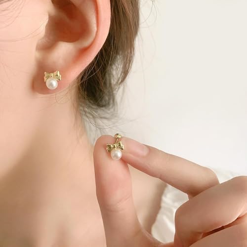 HSAJS Schleife Perlen Ohrstecker Elegante Damenohrringe Schmuck Perlenohrringe Stilvoll Zart von HSAJS