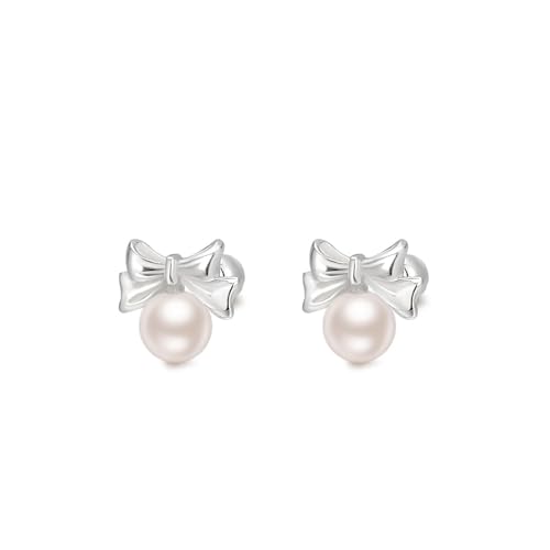 Ohrringe Schleifen Perlenohrringe für Damen Ohrstecker Perlenohrstecker Gold Silber Bow Earrings Huggie Hypoallergen Ohrringe Ohrstecker Stud Earrings für Frauen Mädchen von HSAJS