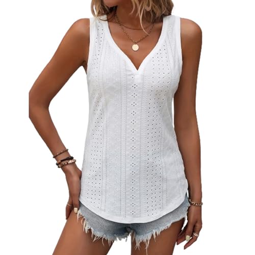Tank Top Damen Lochstickerei Ärmellose Tops Casual V-Ausschnitt Elegant Shirts Bluse Sommer Lässiges Basic Atmungsaktiv Oberteile von HSAJS