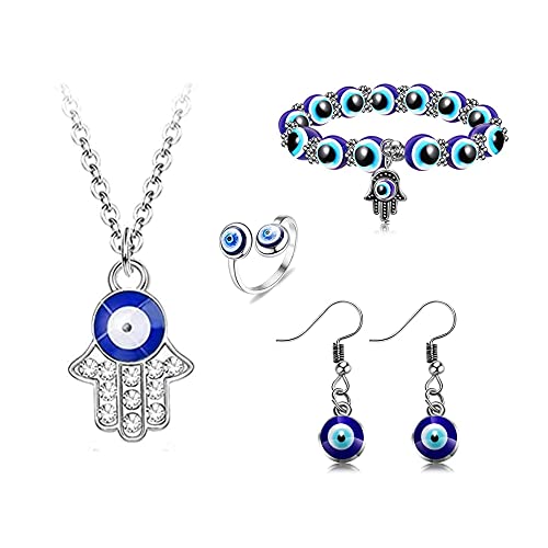 Türkisches blaues Auge Halskette Evil Eye Halskette Schmuckset Böser Blick Armband Evil Eye Anhänger/Ohrring and Ring Set Bring Glück Schützen Sie Familienmitglieder Vor Schaden Geschenk Der Liebe von HSAJS