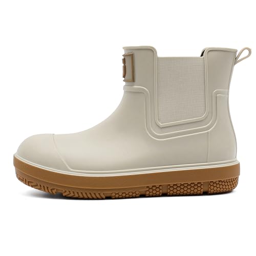 HSBDNZQ Deck Regenstiefel Herren Damen Kurz Wasserdicht Gummistiefel Anti-Rutsch Leichte Wasserschuhe Unisex Original Chelsea Gartenstiefel Langlebige Angelstiefel Outdoor Schlamm Arbeitsschuhe, Khaki von HSBDNZQ