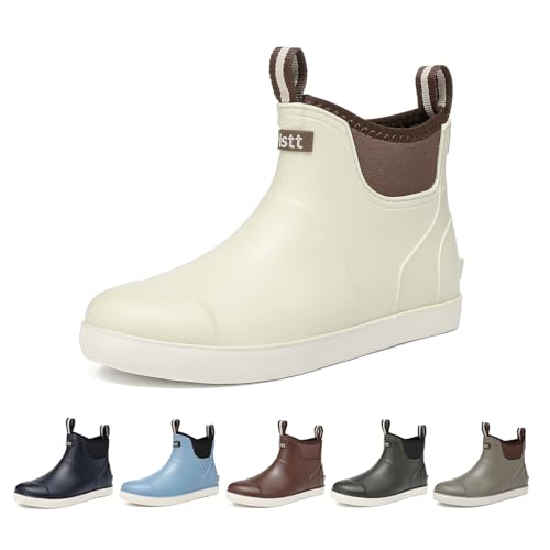 Herren Deck Boots Deck Schuhe Wasserdicht Regenstiefel Salzwasser Angeln Stiefeletten Rutschfeste Gummi Garten Muck Boots für Gartenarbeit Bootfahren Camping Segeln Angeln, Cremeweiß, 41.5 EU von HSBDNZQ